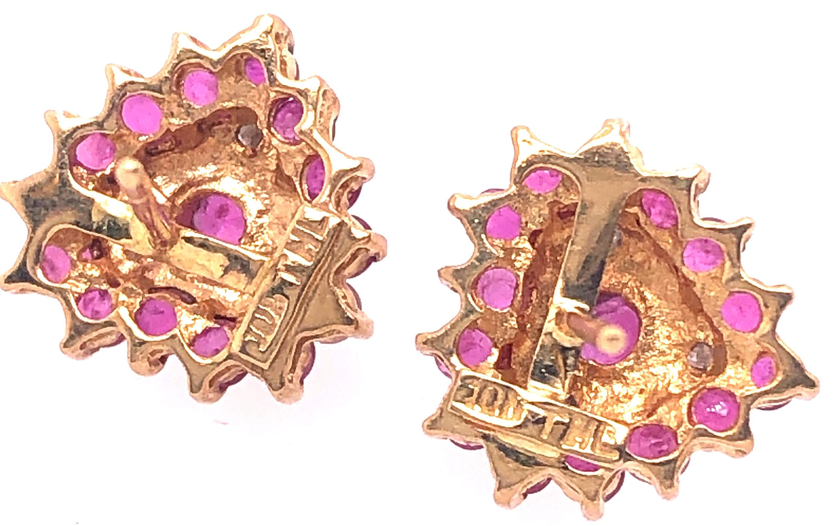 Modern 14 Karat White and Yellow Gold Button Ruby Earrings with Diamonds For Sale