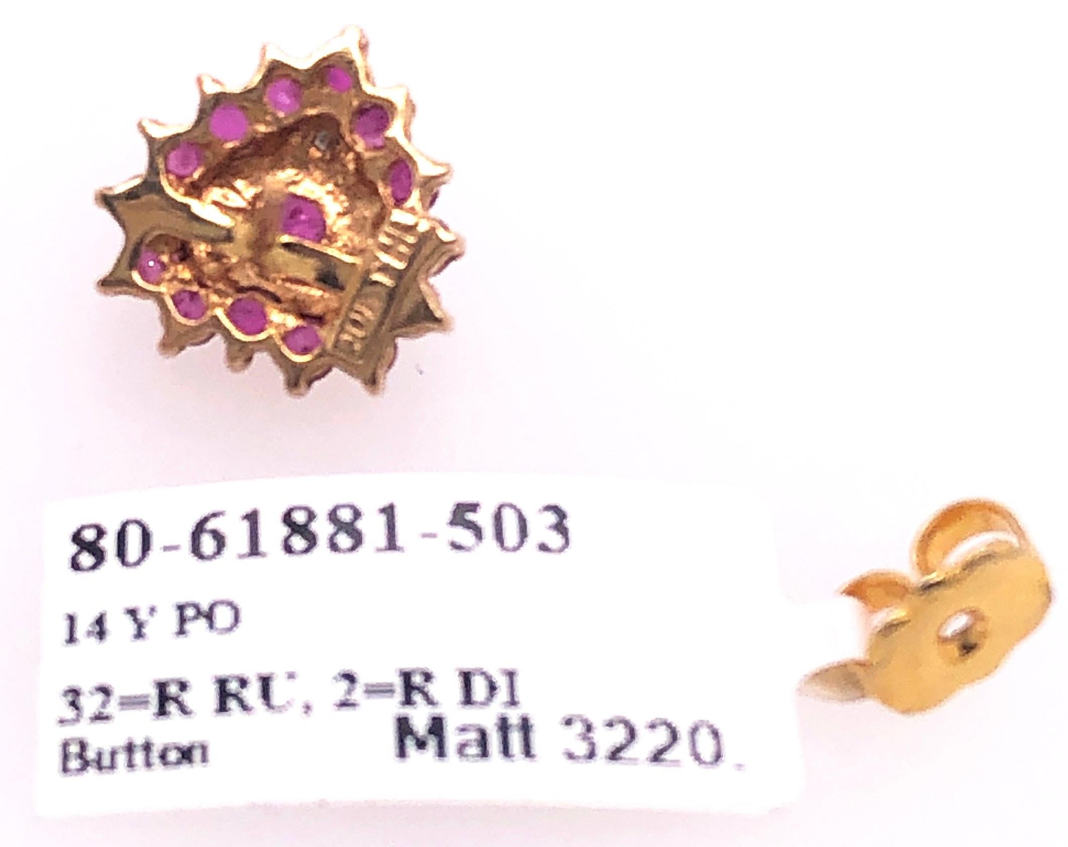 14 Karat Weiß- und Gelbgold Knopf-Rubin-Ohrringe mit Diamanten im Zustand „Gut“ im Angebot in Stamford, CT