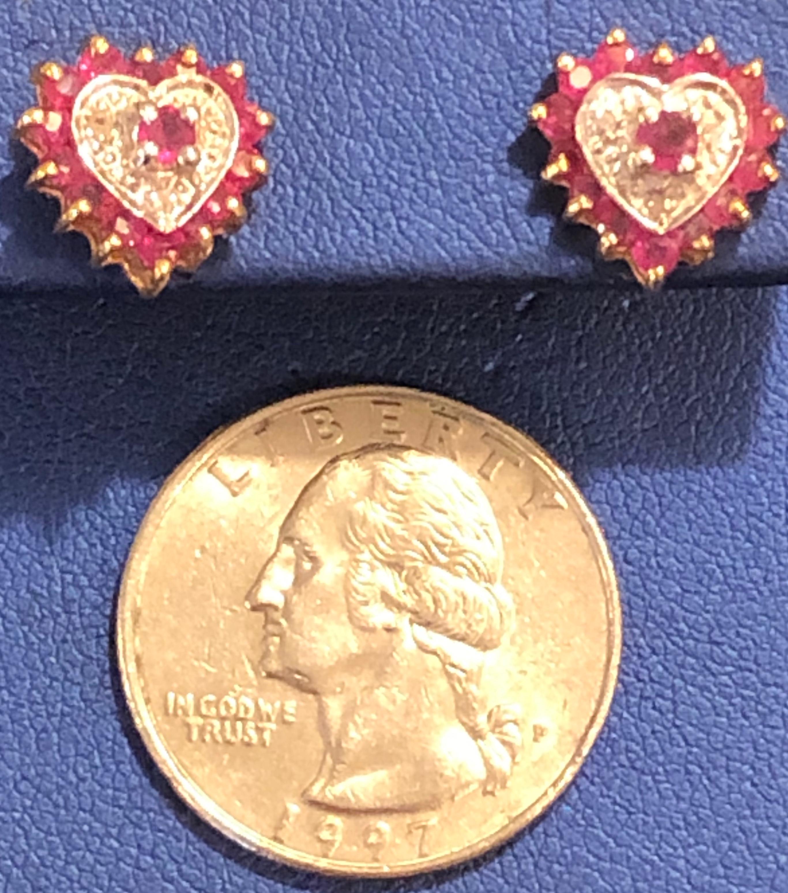 14 Karat White and Yellow Gold Button Ruby Earrings with Diamonds For Sale 1