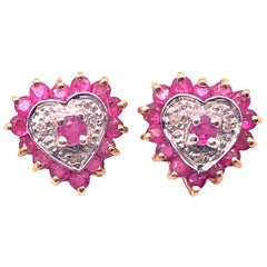 Boucles d'oreilles boutons en or blanc et jaune 14 carats avec diamants et rubis