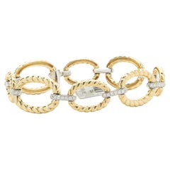 14 Karat White and Yellow Gold Cable Link Diamond Bracelet