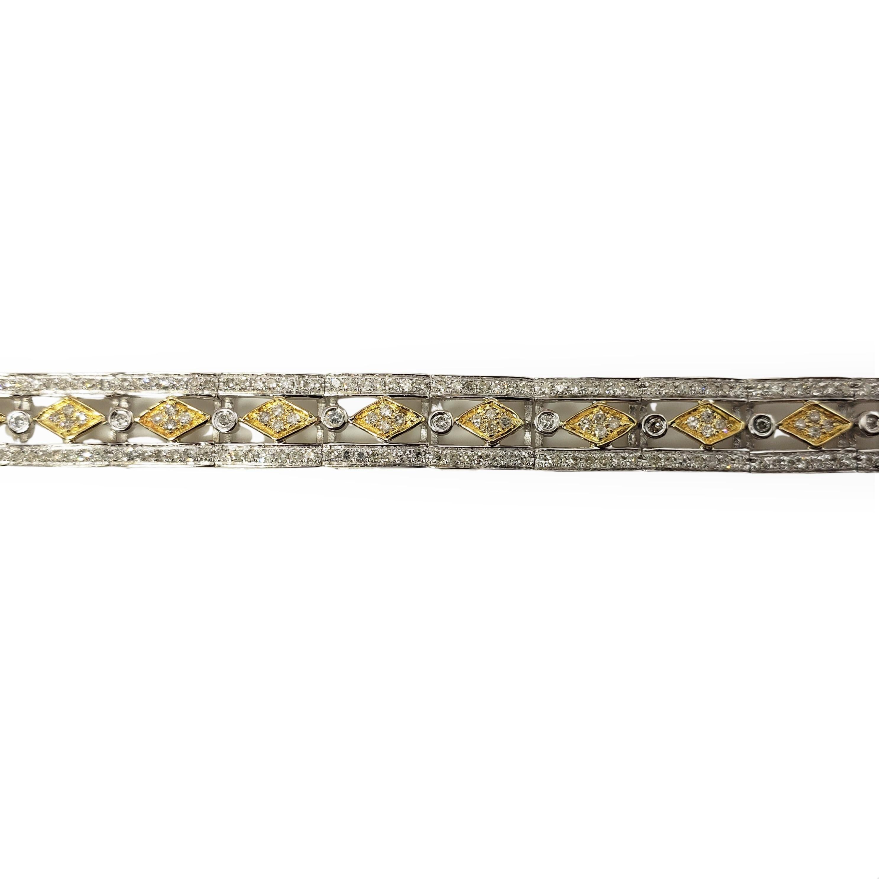 14 Karat White and Yellow Gold Diamond Bracelet For Sale 1