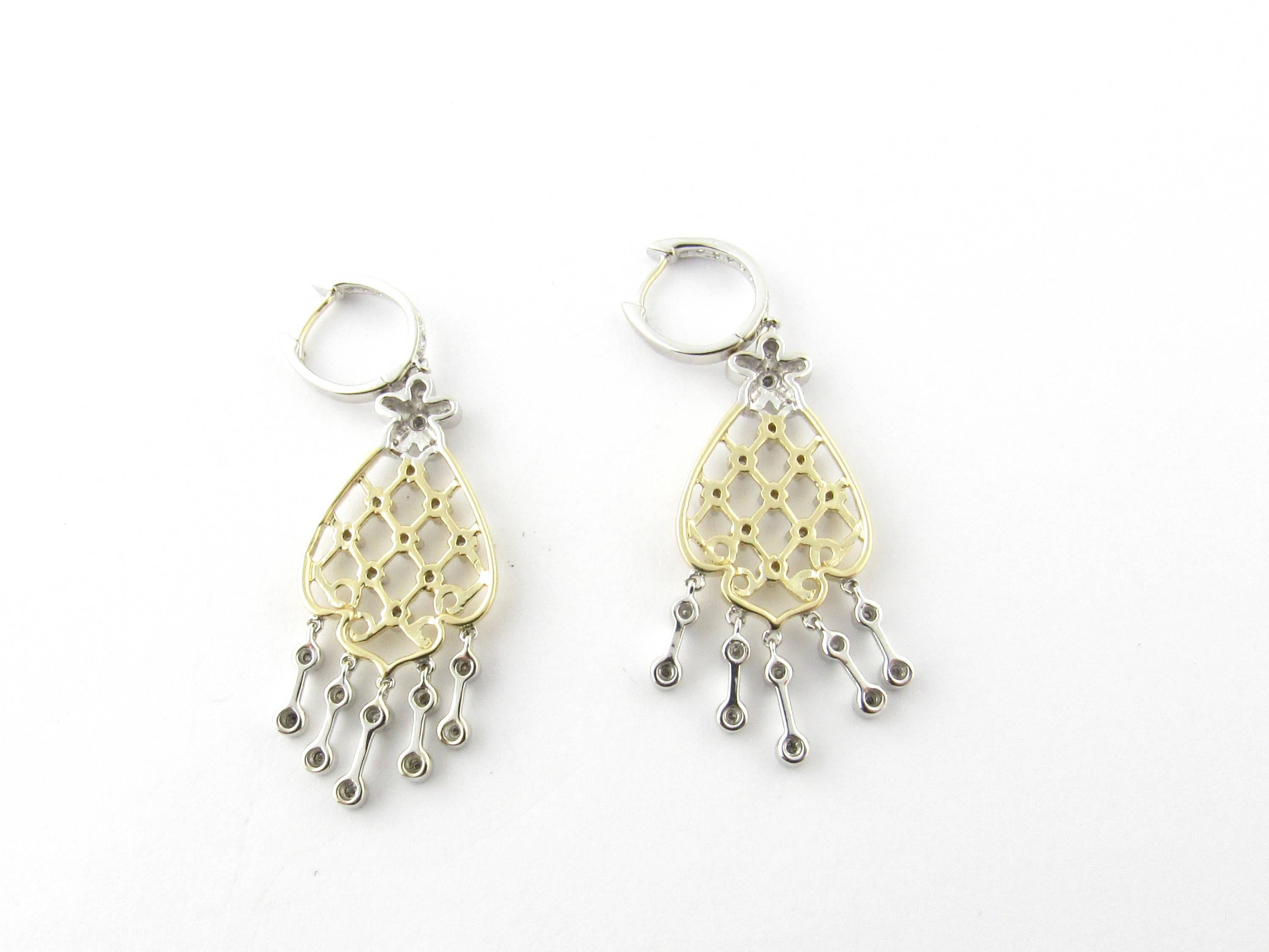 Round Cut 14 Karat White and Yellow Gold Diamond Chandelier Earrings For Sale