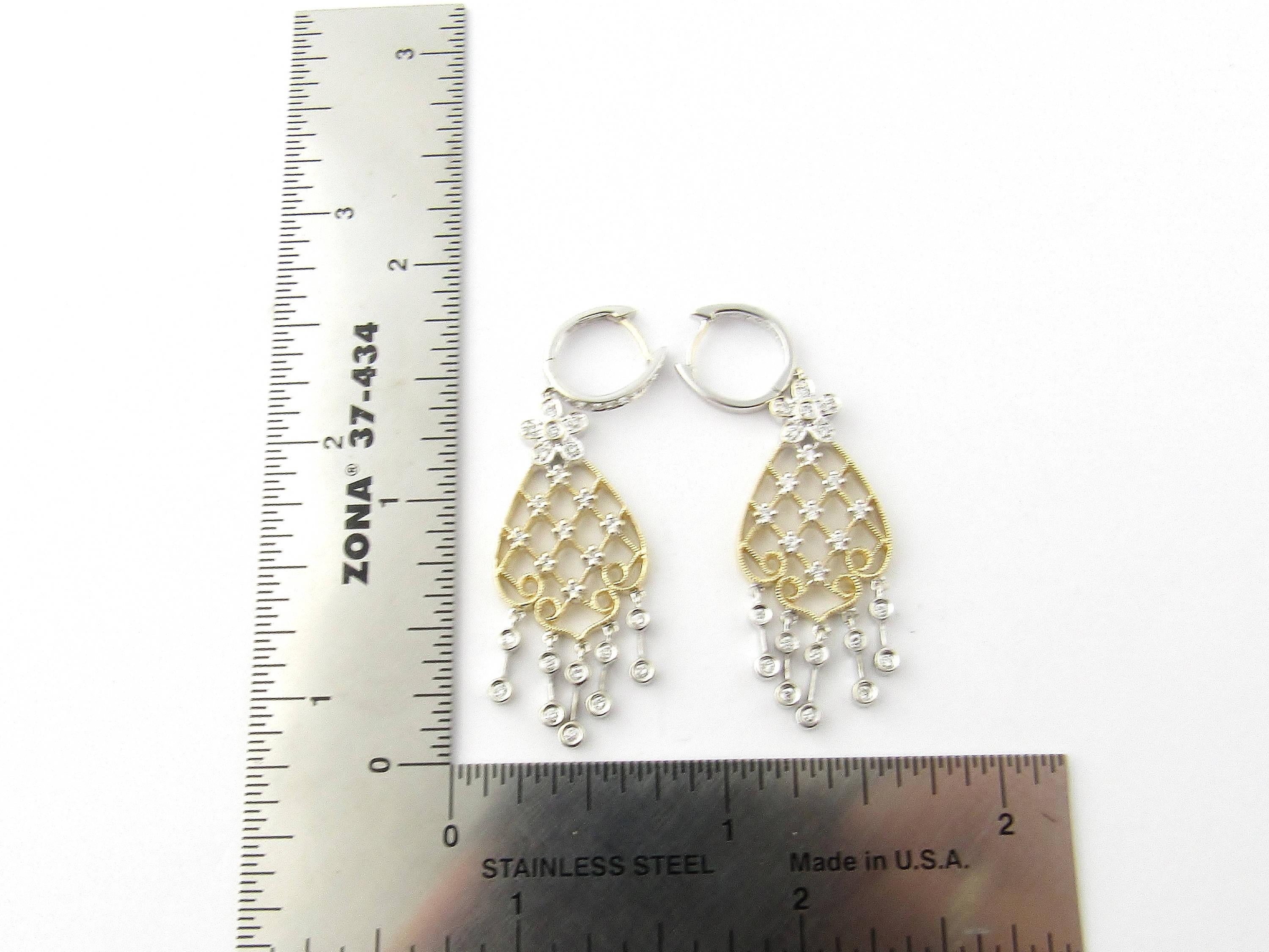 14 Karat White and Yellow Gold Diamond Chandelier Earrings In Excellent Condition For Sale In Washington Depot, CT
