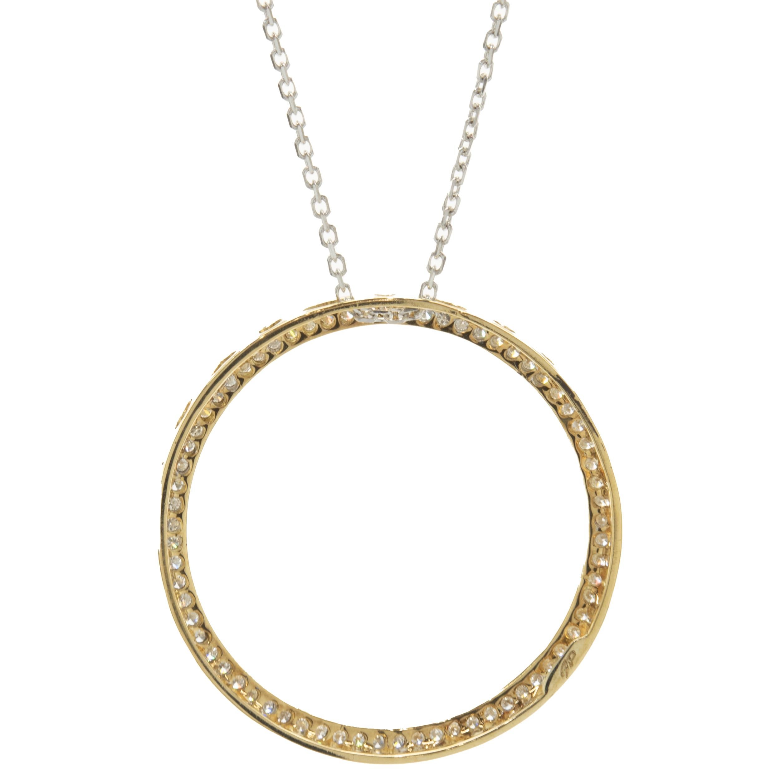 Designer: custom design
Material: 14K yellow and white gold
Diamonds: round brilliant cut = 0.50cttw
Color: G
Clarity: SI1
Dimensions: necklace measures 18-inches in length 
Weight: 3.90 grams
