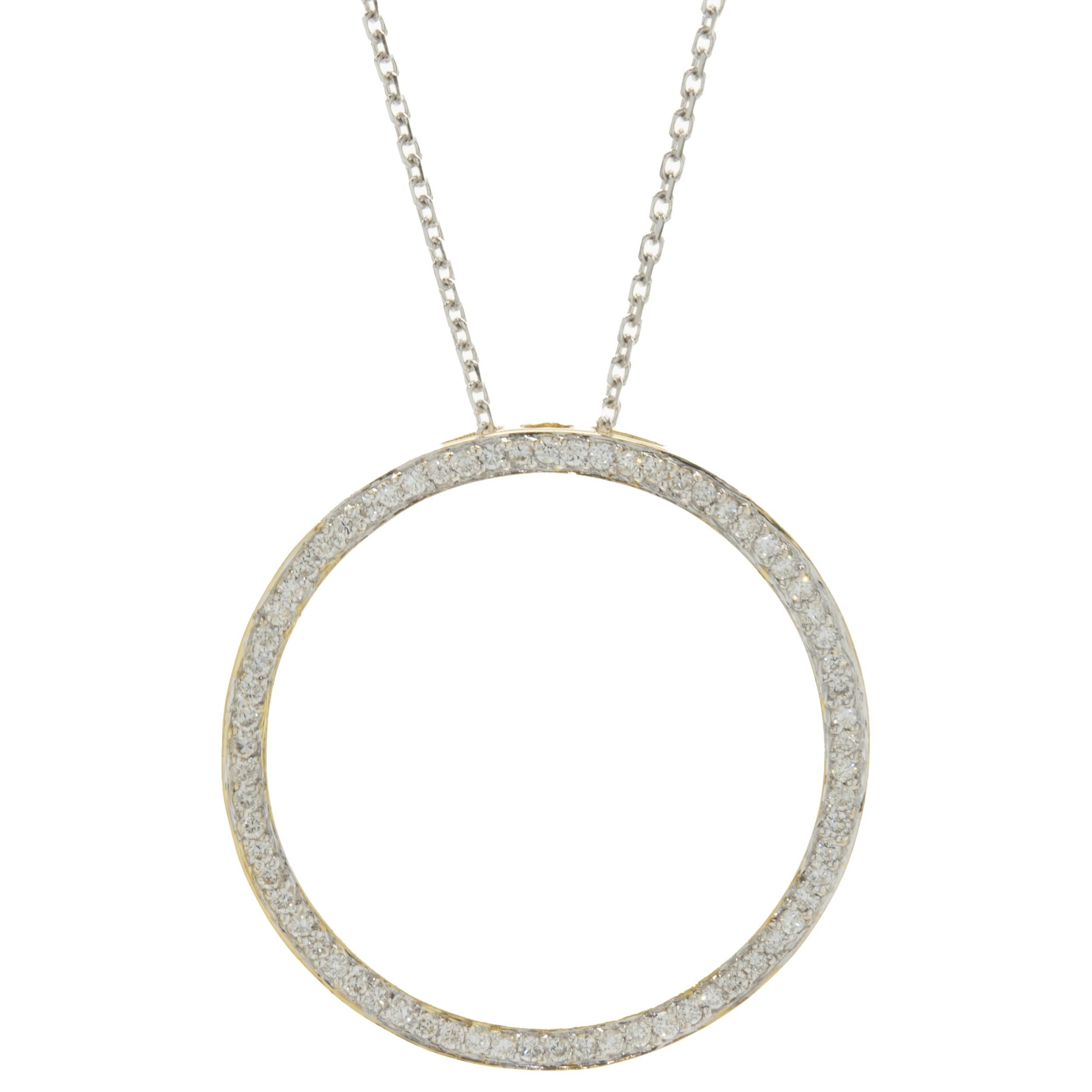 14 Karat White and Yellow Gold Diamond Circle Necklace For Sale