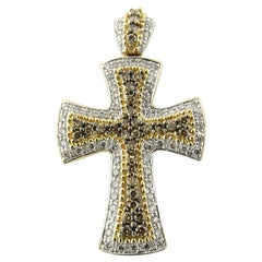 Vintage 14 Karat White and Yellow Gold Diamond Cross Pendant