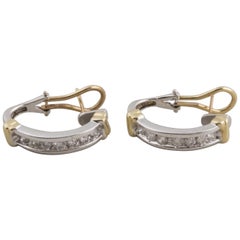 Vintage 14 Karat White and Yellow Gold Diamond Hoop Earrings