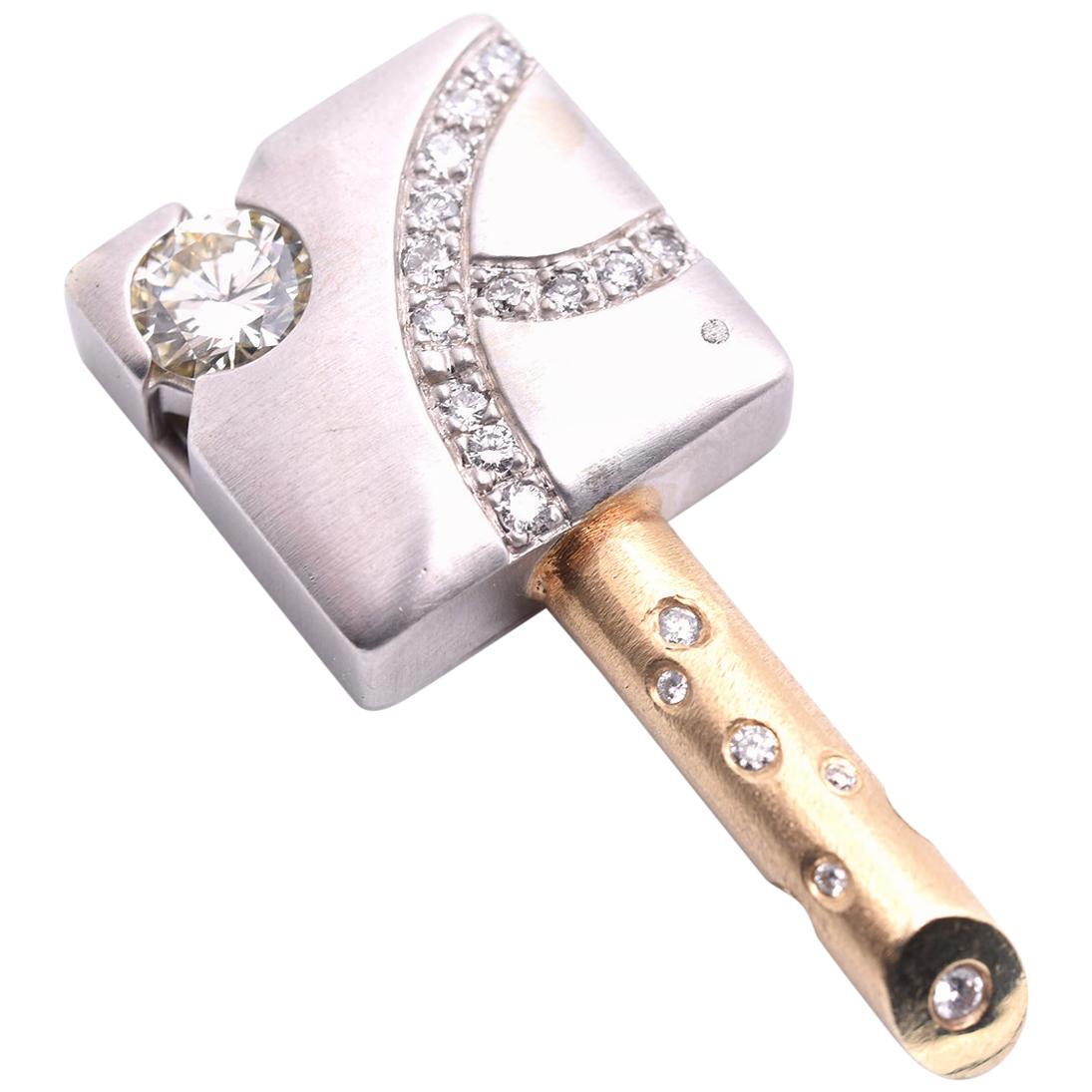 14 Karat White and Yellow Gold Diamond Key Pendant For Sale