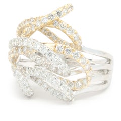 14 Karat White and Yellow Gold Diamond Loop Ring
