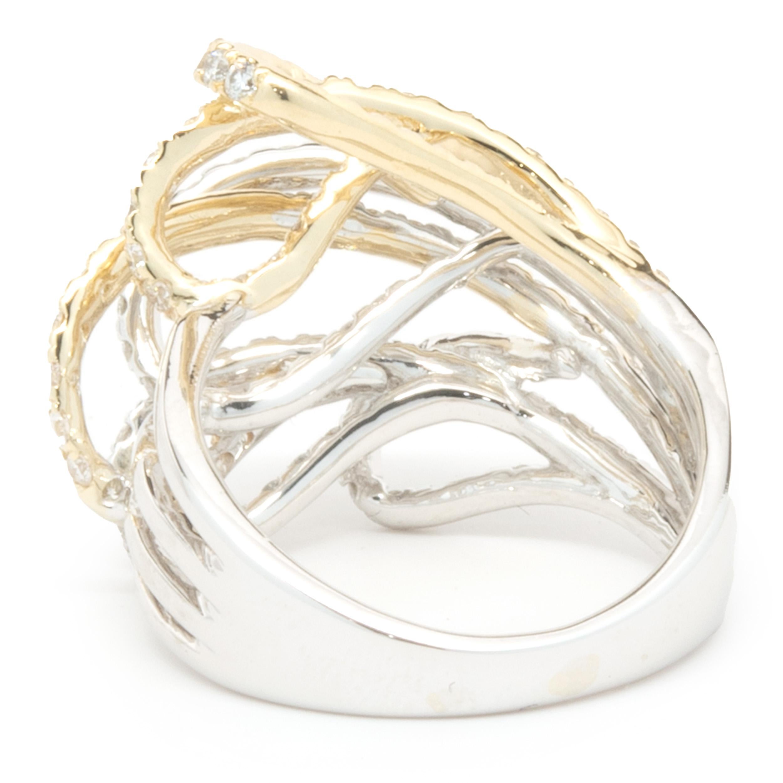 14 Karat White and Yellow Gold Diamond Loop Ring In Excellent Condition For Sale In Scottsdale, AZ