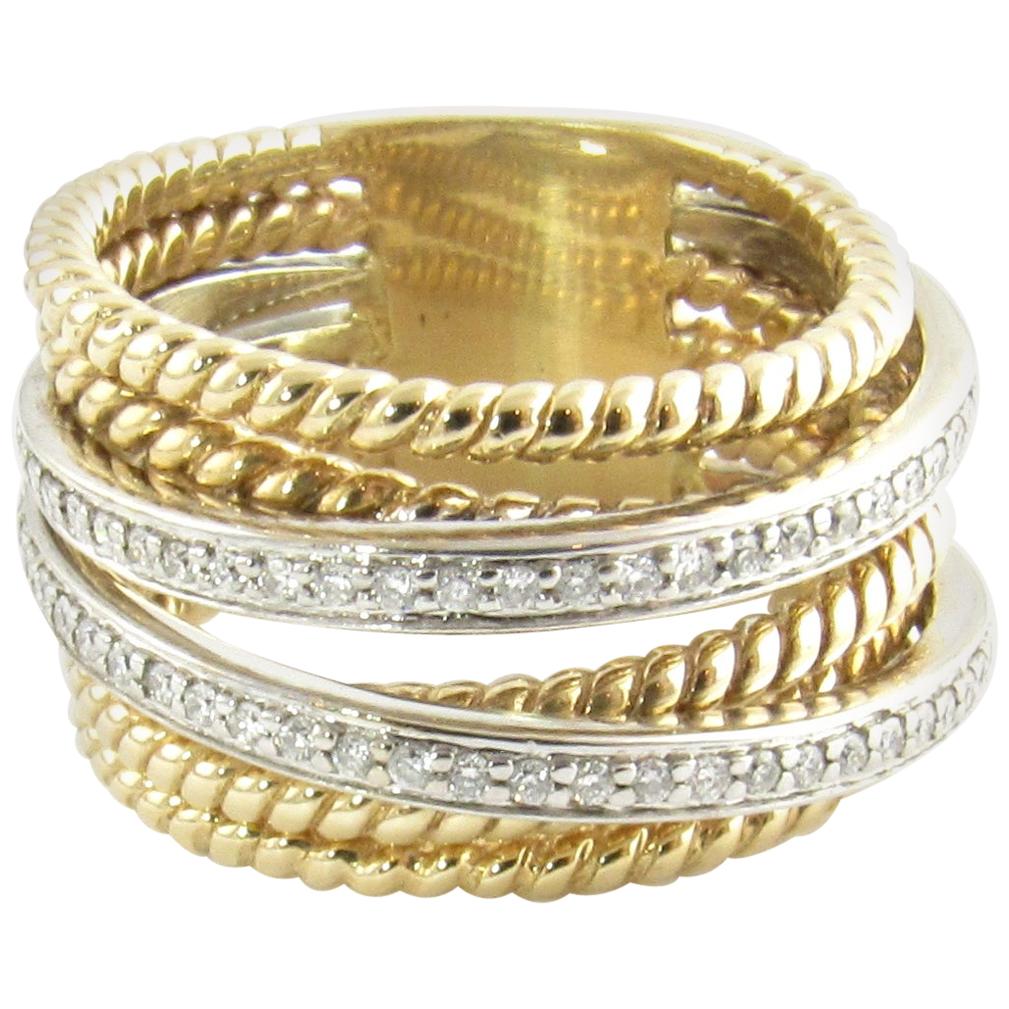14 Karat White and Yellow Gold Diamond Multi-Band Ring