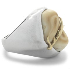 14 Karat White and Yellow Gold Elk Ivory Ring