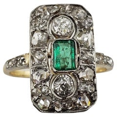 14 Karat White and Yellow Gold Emerald and Diamond Ring