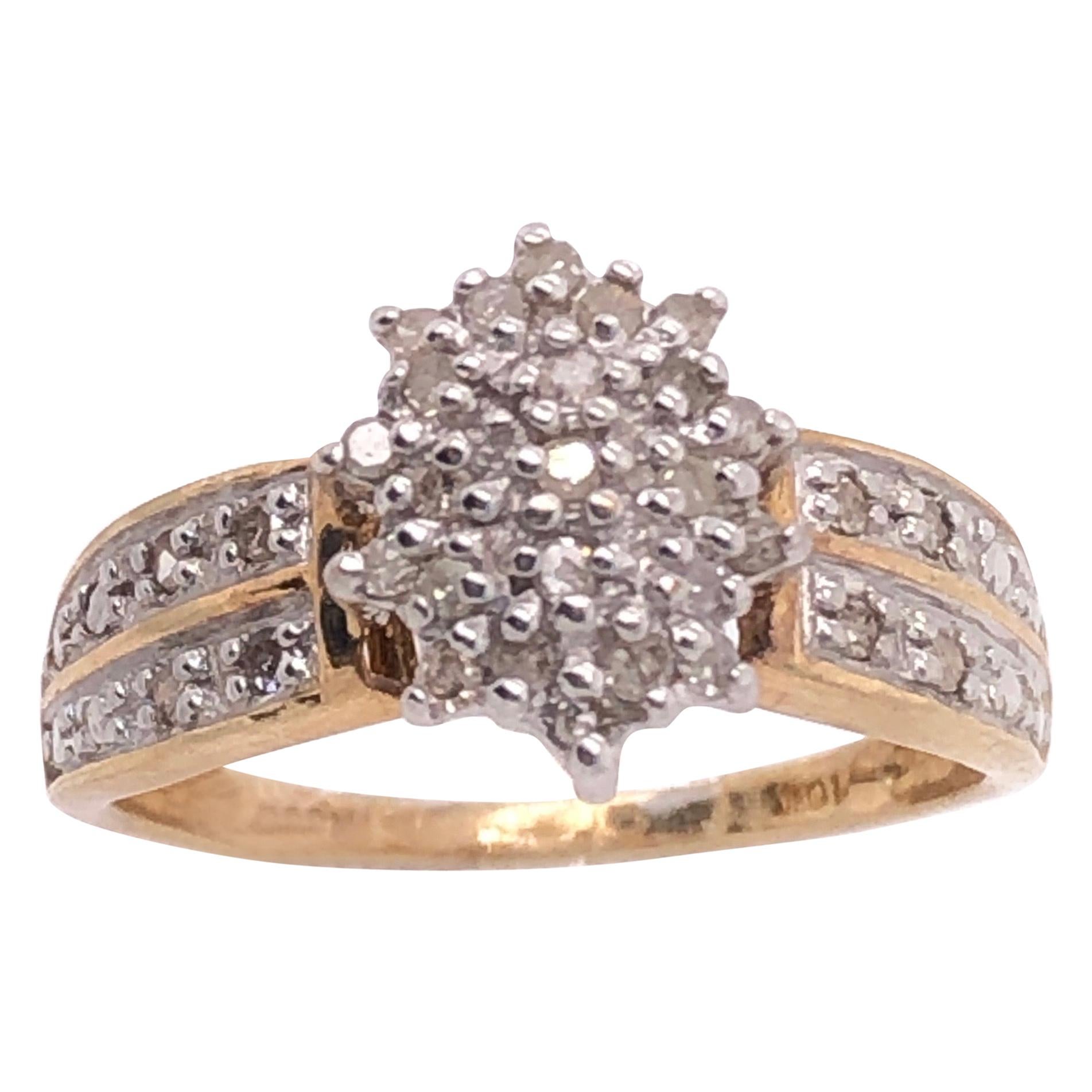14 Karat White and Yellow Gold Engagement Ring with Center Diamond Cluster For Sale