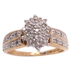 14 Karat White and Yellow Gold Engagement Ring with Center Diamond Cluster