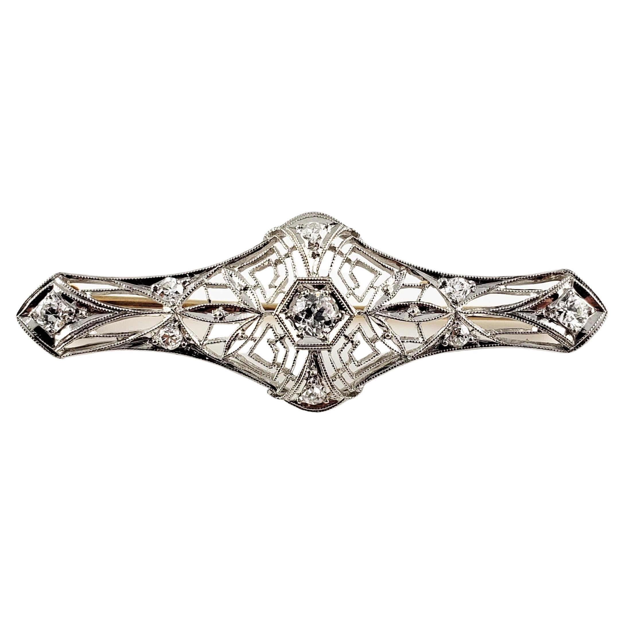 14 Karat White and Yellow Gold Filigree and Diamond Bar Pin/Brooch For Sale