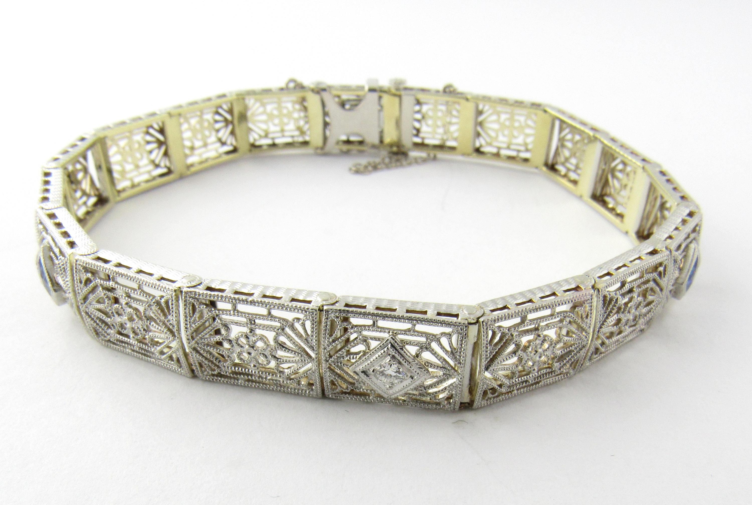Taille ronde Bracelet filigrane en or blanc et jaune 14 carats en vente