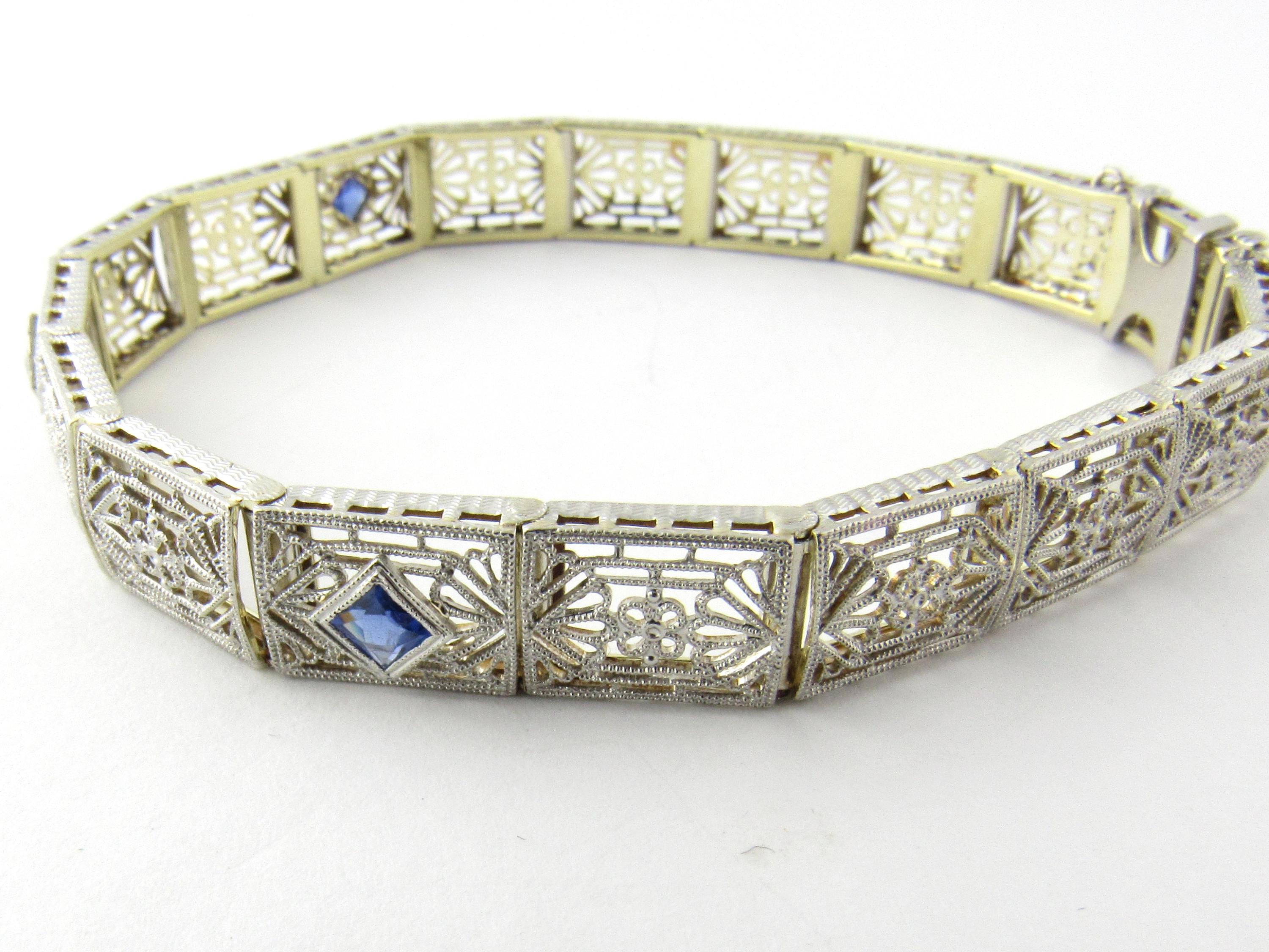 Women's 14 Karat White and Yellow Gold Filigree Diamond and Sapphire Bracelet