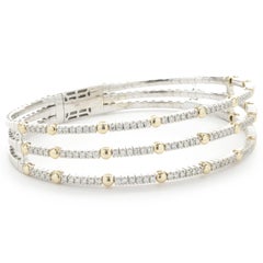 14 Karat White and Yellow Gold Flexible Diamond Three Row Ball Station Bracelet