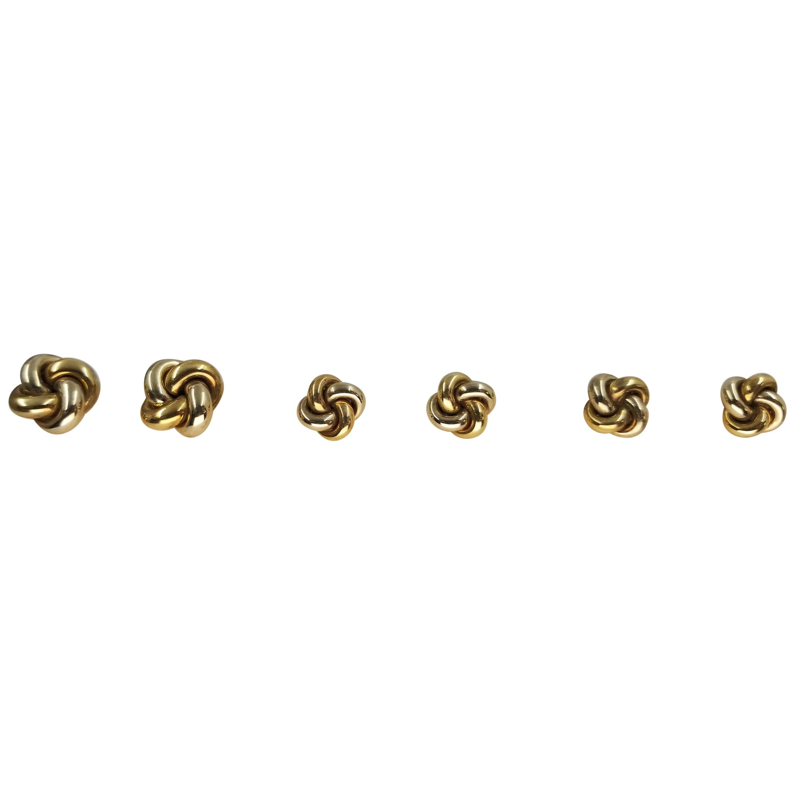 14 Karat White and Yellow Gold Knot Cufflinks and Tuxedo Studs