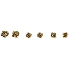 Vintage 14 Karat White and Yellow Gold Knot Cufflinks and Tuxedo Studs
