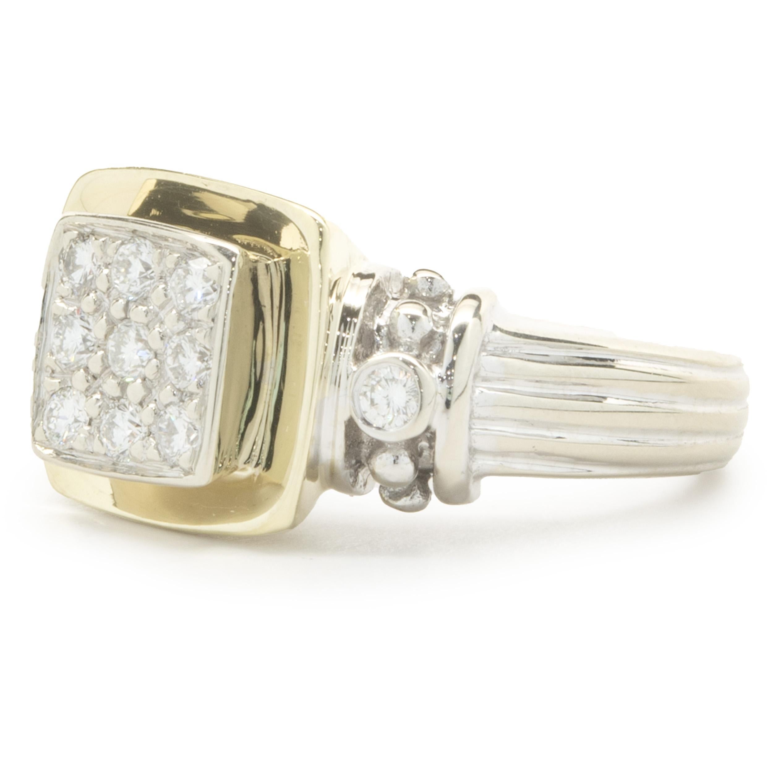 14 Karat White and Yellow Gold Pave Diamond Ring In Excellent Condition For Sale In Scottsdale, AZ