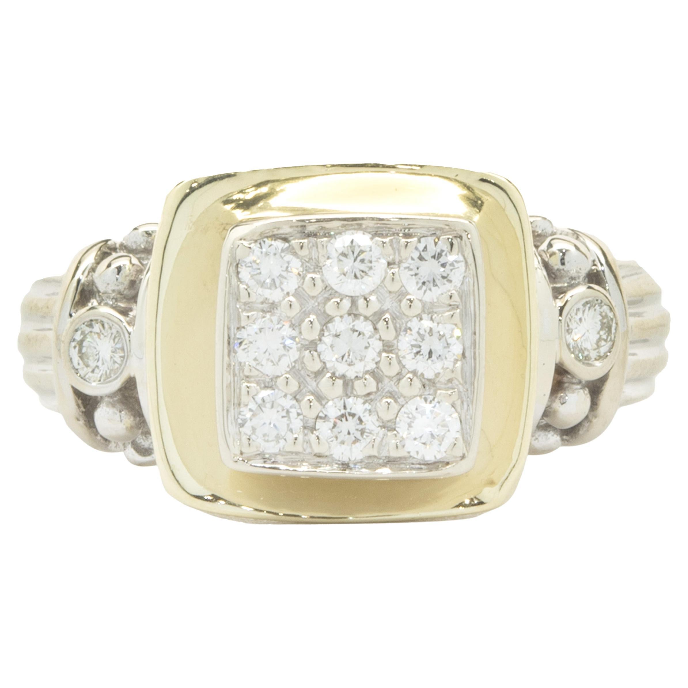 14 Karat White and Yellow Gold Pave Diamond Ring For Sale