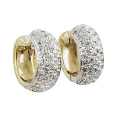 14 Karat White and Yellow Gold Reversible Diamond Huggie Hoop Earrings