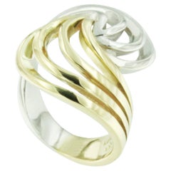 14 Karat White and Yellow Gold Modern Made in Italy Cocktail Ring