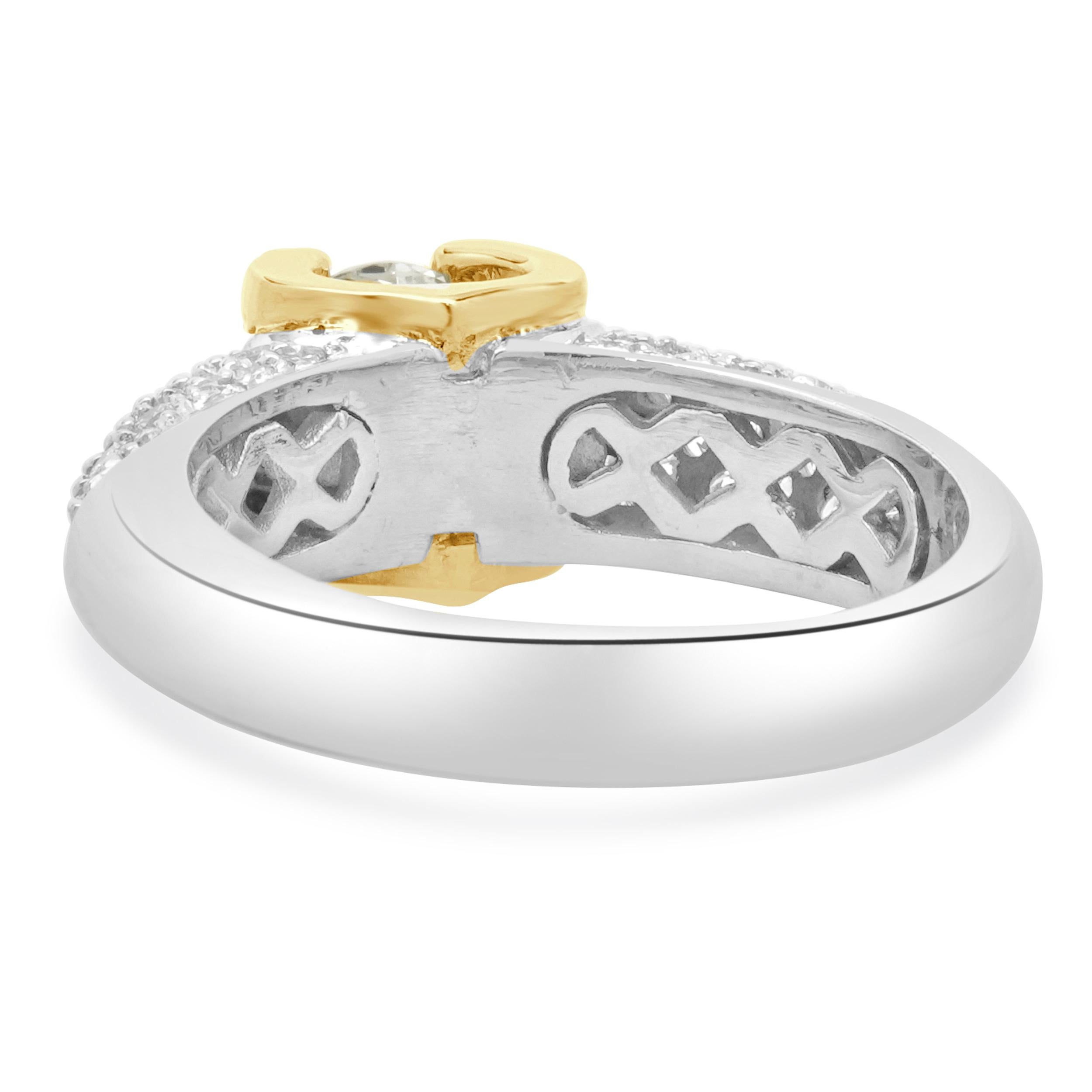 Round Cut 14/18 Karat White and Yellow Gold Round Brilliant Cut Diamond Engagement Ring For Sale