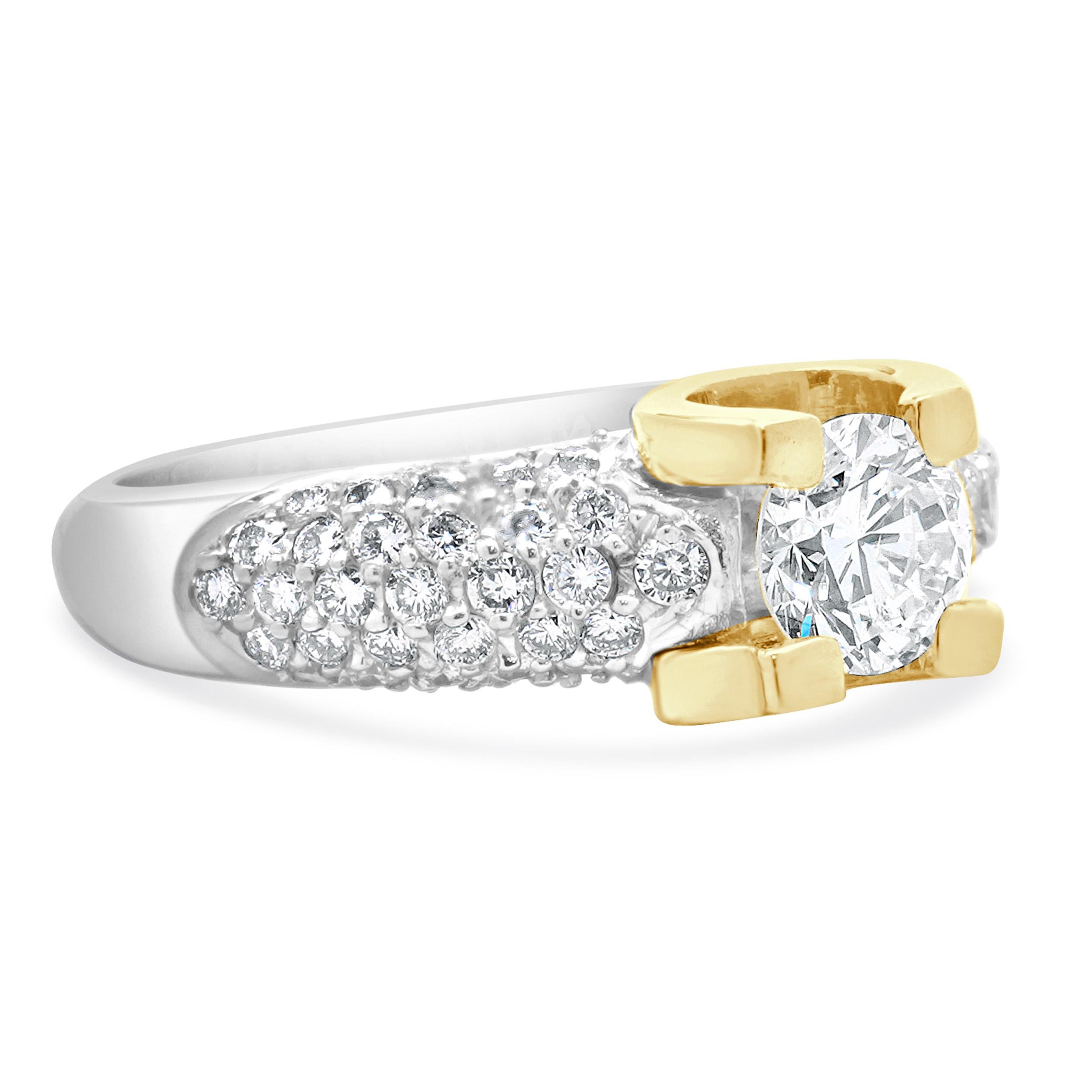 14/18 Karat White and Yellow Gold Round Brilliant Cut Diamond Engagement Ring In Excellent Condition For Sale In Scottsdale, AZ