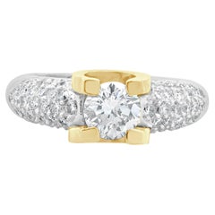 14/18 Karat Weiß- und Gelbgold Verlobungsring mit rundem Diamanten im Brillantschliff