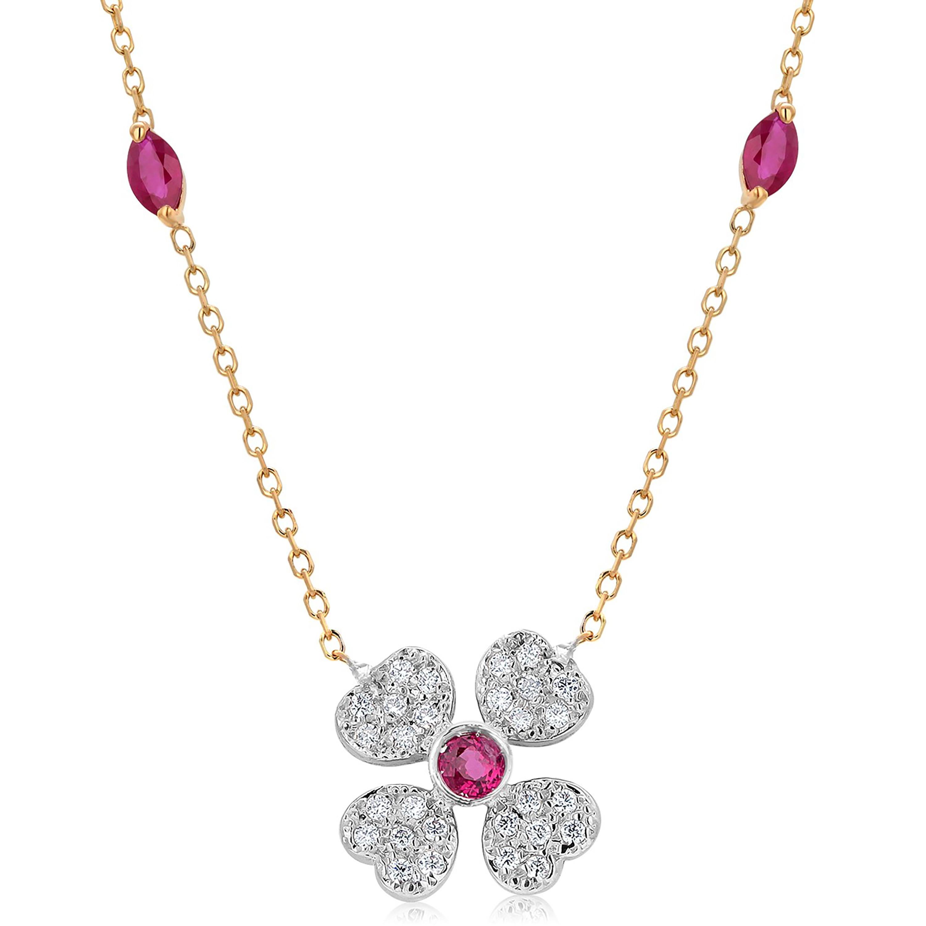 Women's or Men's 14 Karat Gold Ruby Diamond 1.13 Carat Drop Layering 16.50 Inch  Necklace For Sale