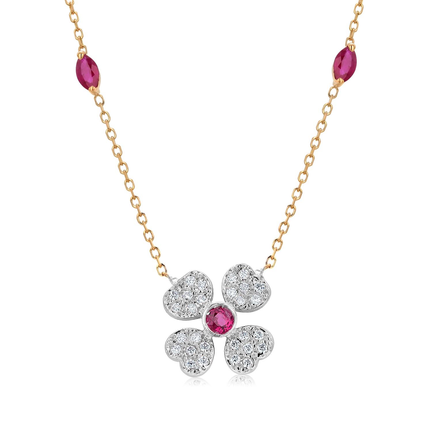 14 Karat Gold Ruby Diamond 1.13 Carat Drop Layering 16.50 Inch  Necklace For Sale 3