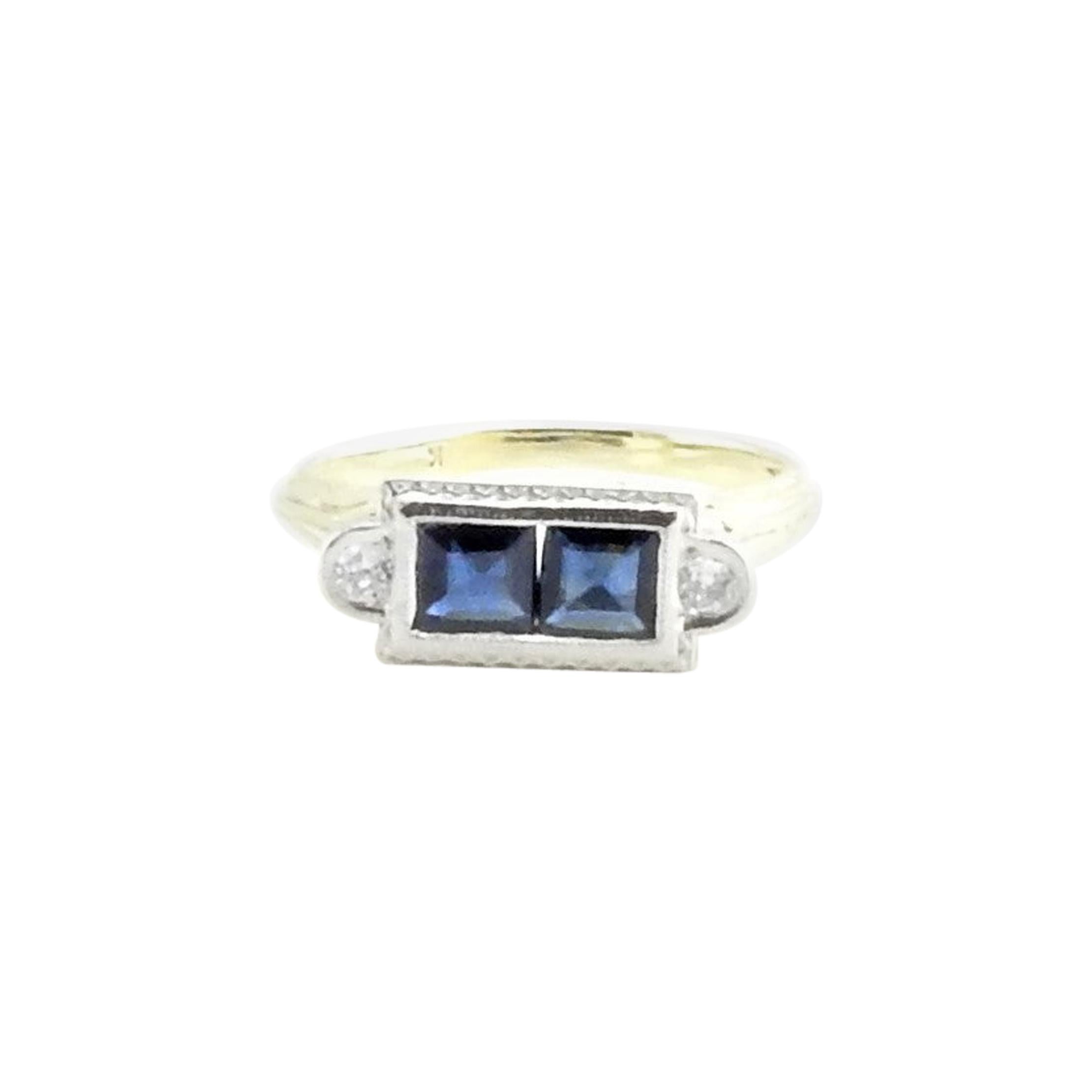 14 Karat White and Yellow Gold Genuine Sapphire and Diamond Ring