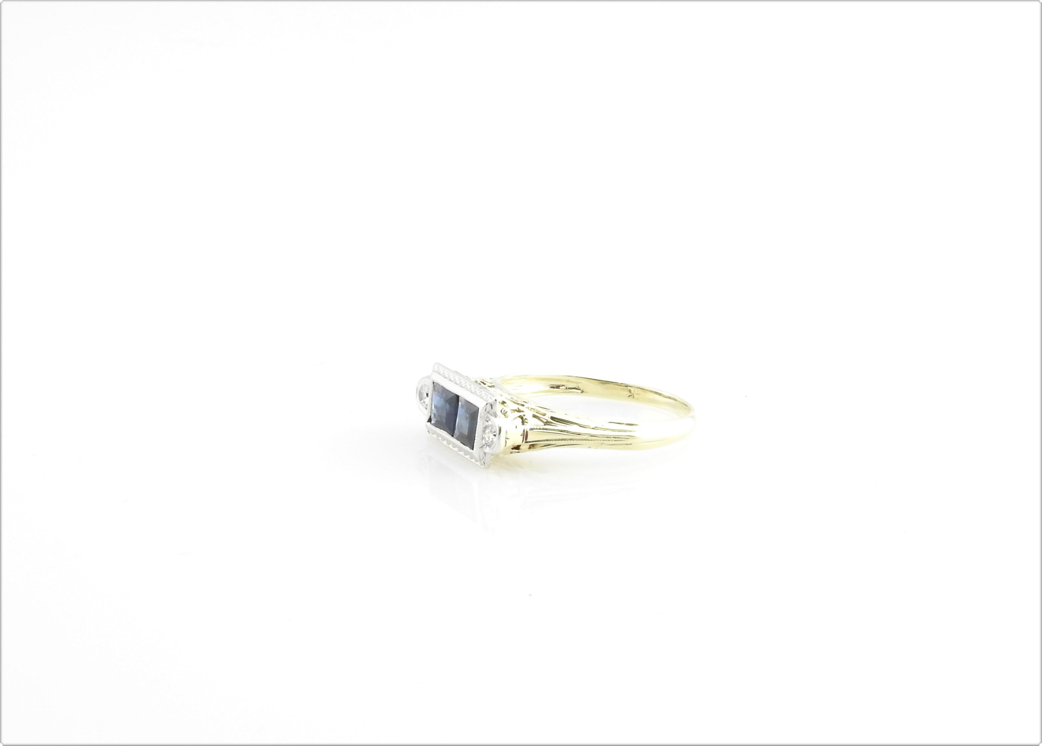 Round Cut 14 Karat White and Yellow Gold Genuine Sapphire and Diamond Ring