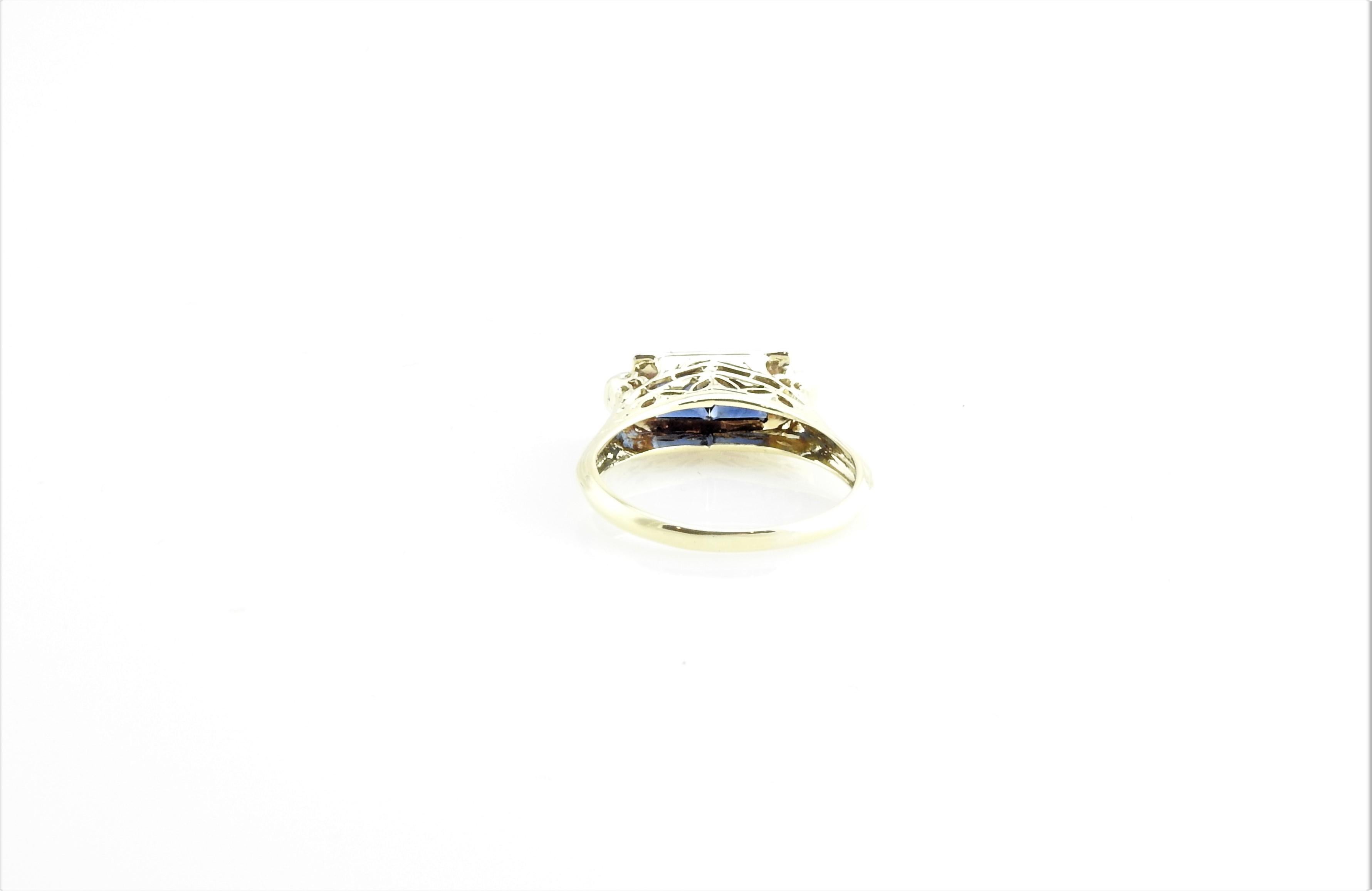 14 Karat White and Yellow Gold Genuine Sapphire and Diamond Ring In Good Condition In Washington Depot, CT