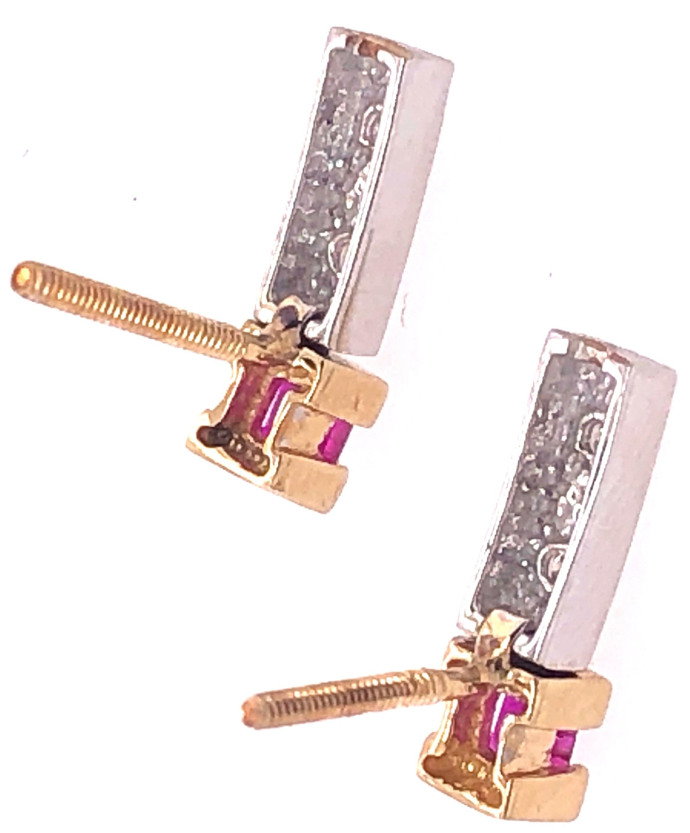 Modern 14 Karat White and Yellow Gold Screw Back Ruby Earrings with Diamonds For Sale