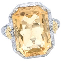 14 Karat White and Yellow Gold Vintage Inspired 7 Carat Citrine Ring