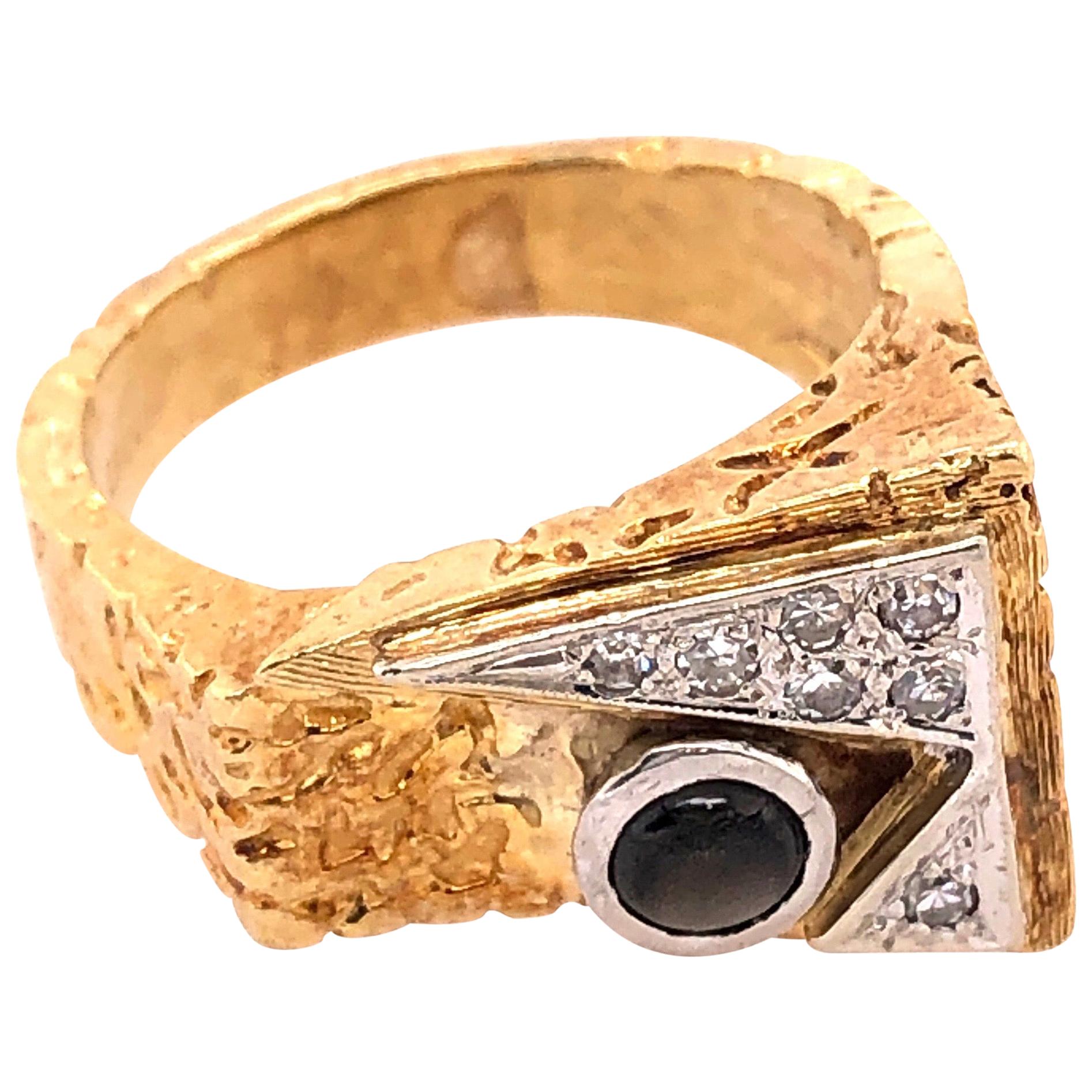 14 Karat White and Yellow Gold with Cats Eye and Diamond Accents Ring For Sale