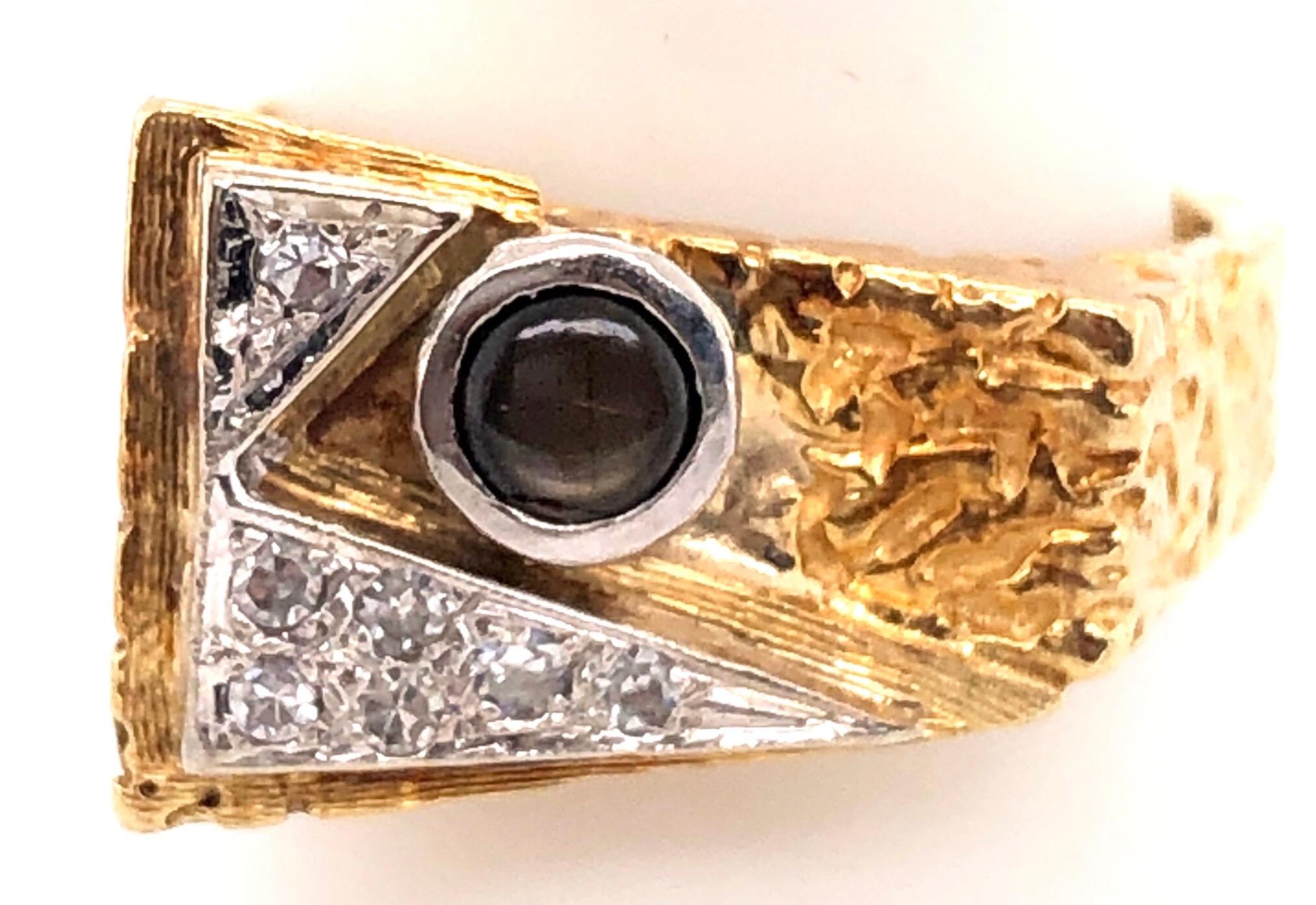 14 Karat White and Yellow Gold with Cats Eye and Diamond Accents Ring For Sale 4