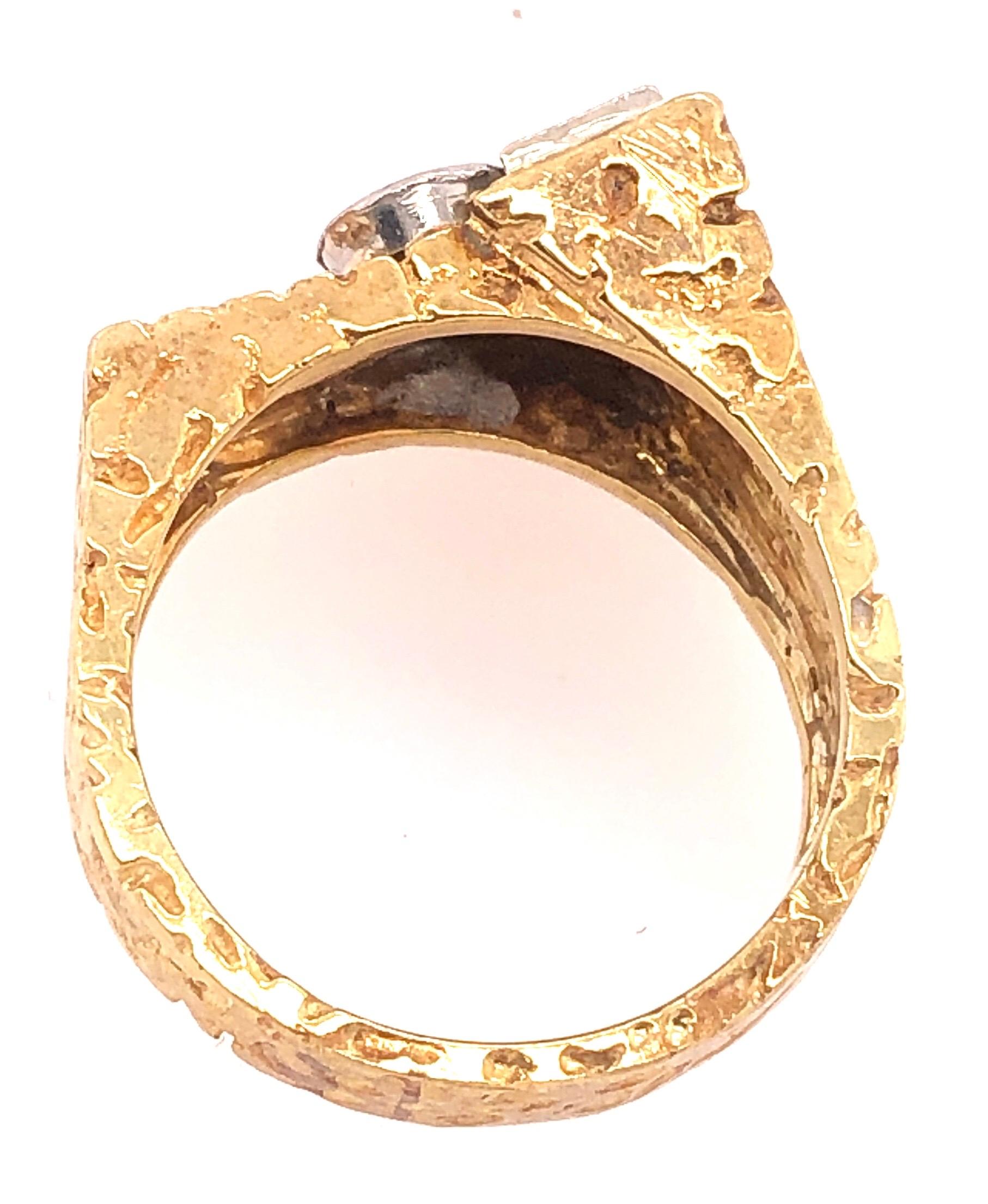 Modern 14 Karat White and Yellow Gold with Cats Eye and Diamond Accents Ring For Sale