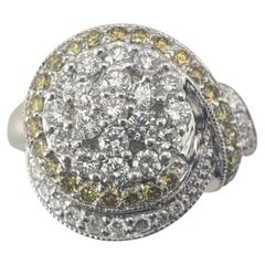 Bague en or blanc et jaune 14 carats avec diamants jaunes et blancs Taille 5 #22570