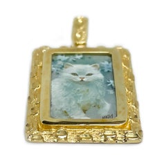 14 Karat White Cat Masterpiece Hand Painted MOP Pendant #0313