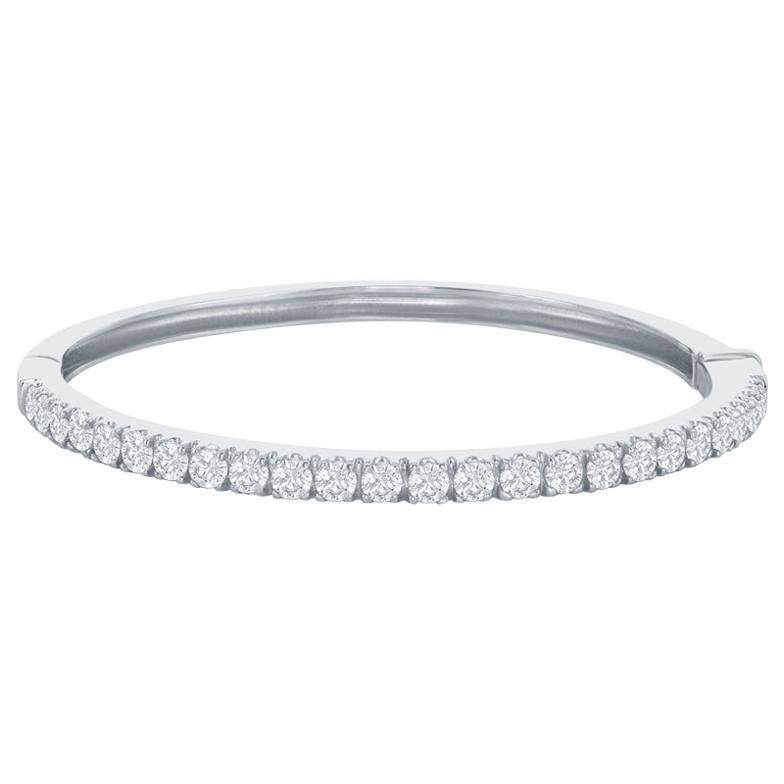 14 Karat White Diamond Bangle 2.30 Carat For Sale