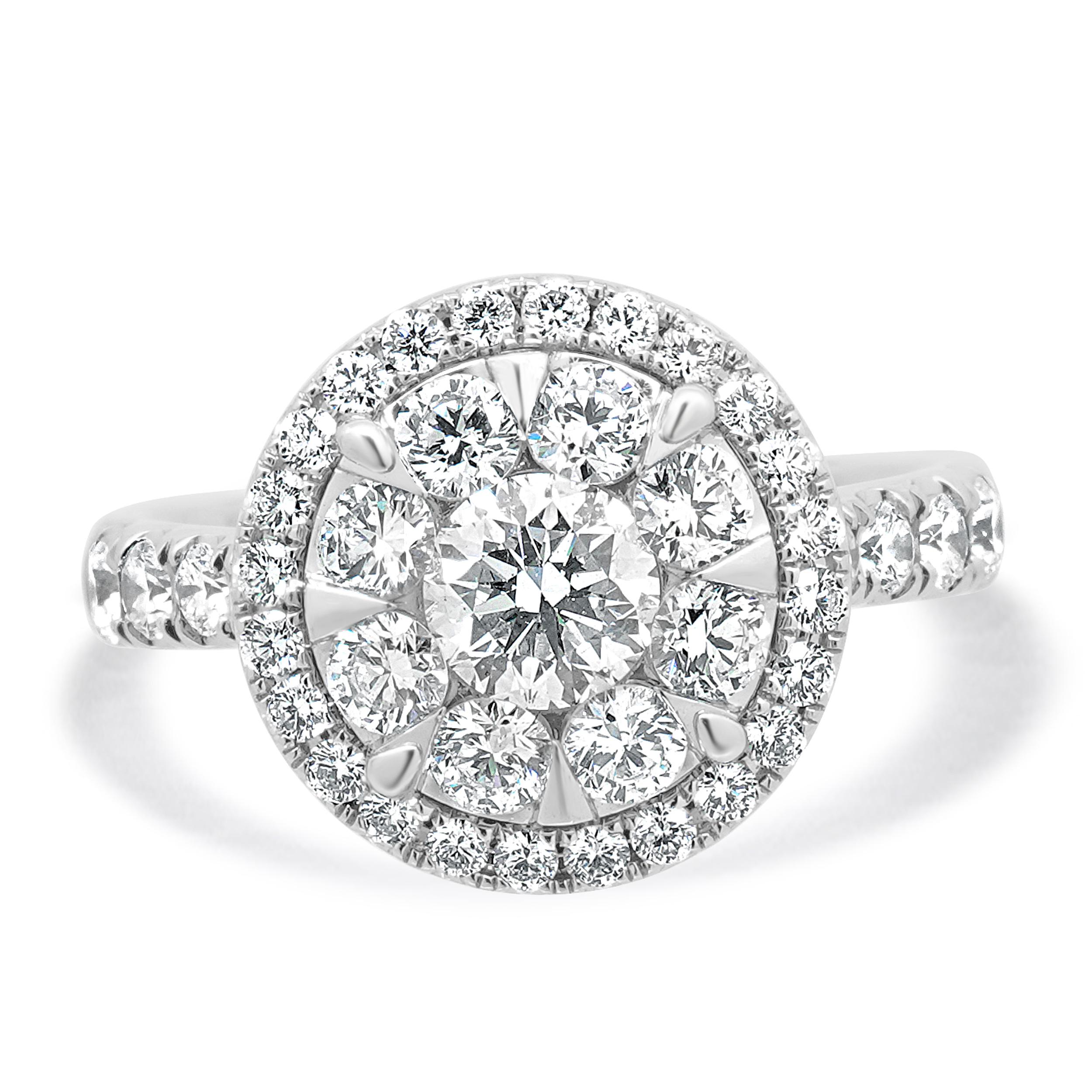 14 Karat Weißer Diamant Verlobungsring Cluster