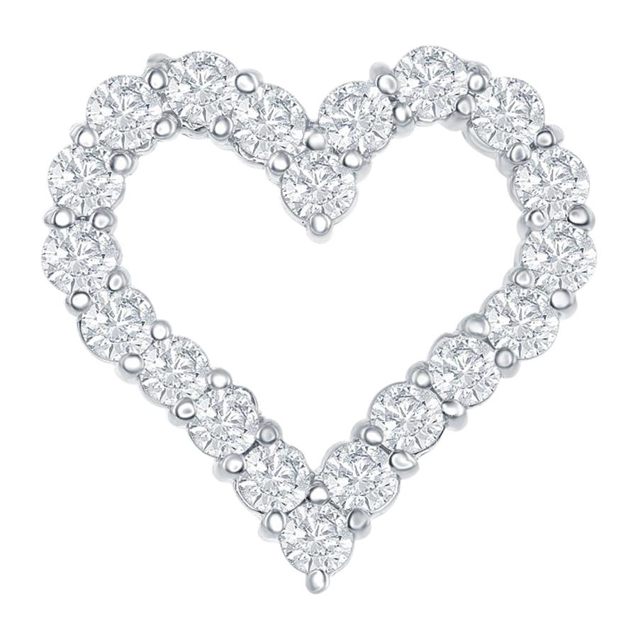 14 Karat White Diamond Heart Pendant 1.50 Carat