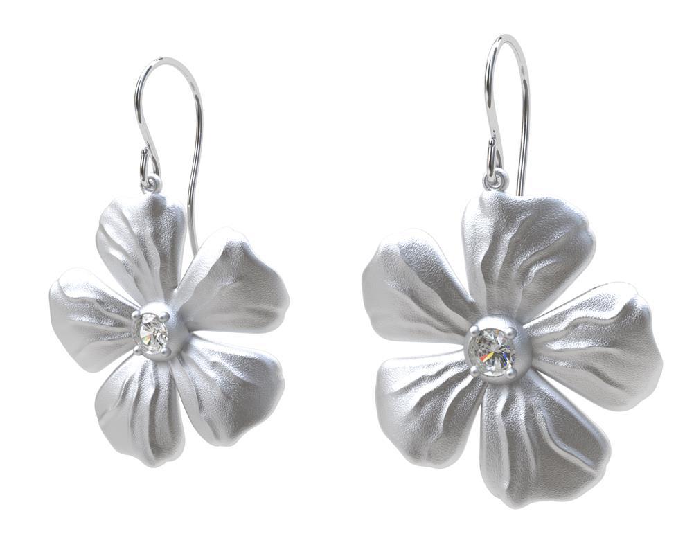 Contemporary 14 Karat White GIA Diamond Periwinkle Flower Earrings For Sale