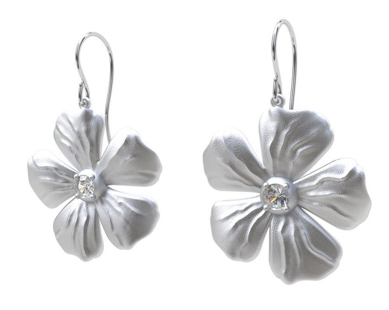 14 Karat White GIA Diamond Periwinkle Flower Earrings For Sale at 1stDibs